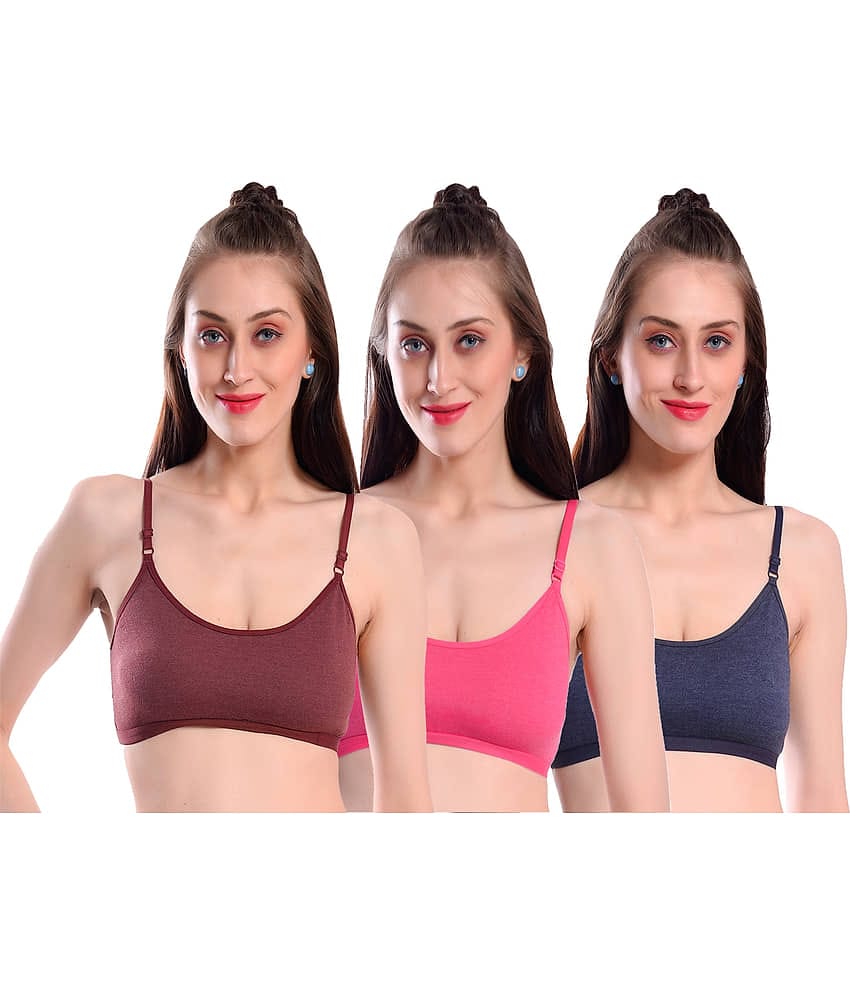 Elina Pack of 3 Cotton Non Padded Women's Racerback bra ( Multi Color )