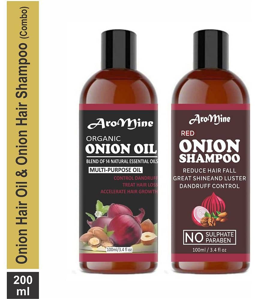 Aromine Onion Oil & RED Onion Shampoo  For Hair Fall Control, Growth Shampoo 200 mL Pack of 2