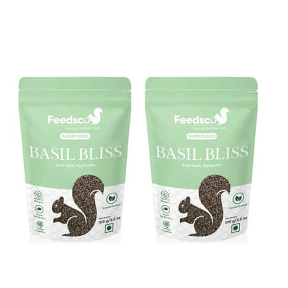 Feedsco Basil Bliss Superfood Seeds, Omega-3 & Fiber Rich, Natural, 100g - 2 Pack