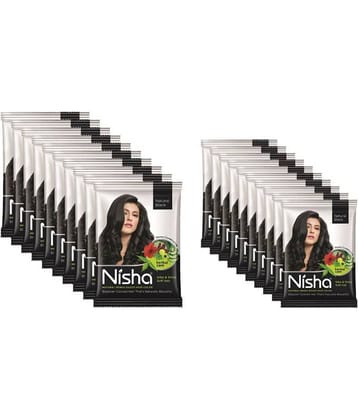 Nisha Henna Based Hair Color Natural Black Pack of 20 (10 Unit 25gm & 10 Unit 10gm), Henna Powder Hair Color Dye Black