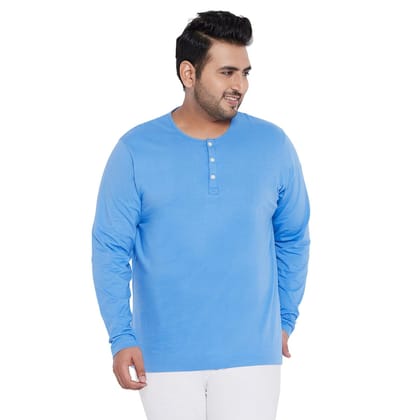 Men Plus Size Bloom Blue Solid Henley Tshirt - 4XL