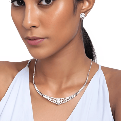 Silver-Plated AD-Studded Jewellery Set With Studs