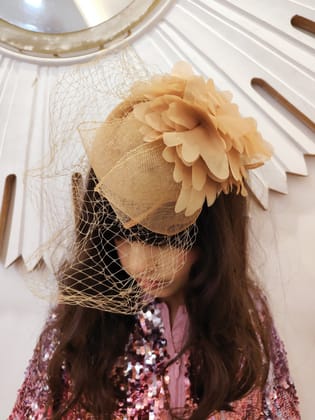 Derby Style Golden Mesh Fascinator-Golden