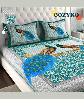 COZYKO Cotton 1 Double Queen Bedsheet with 2 Pillow Covers ( Blue )