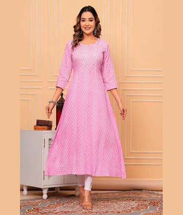 GlowWorld Cotton Printed Anarkali Women's Kurti - Pink ( Pack of 1 )