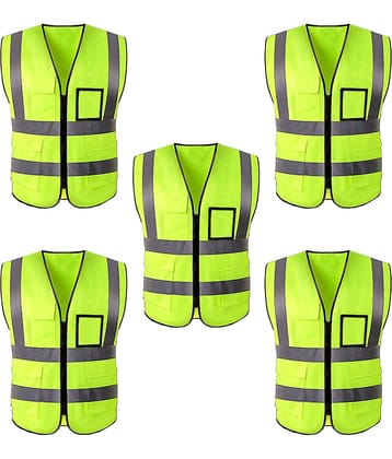 High Visibility Reflective Safety Zipper Jacket with Pockets ( PACK OF 5) Green Safety Jacket