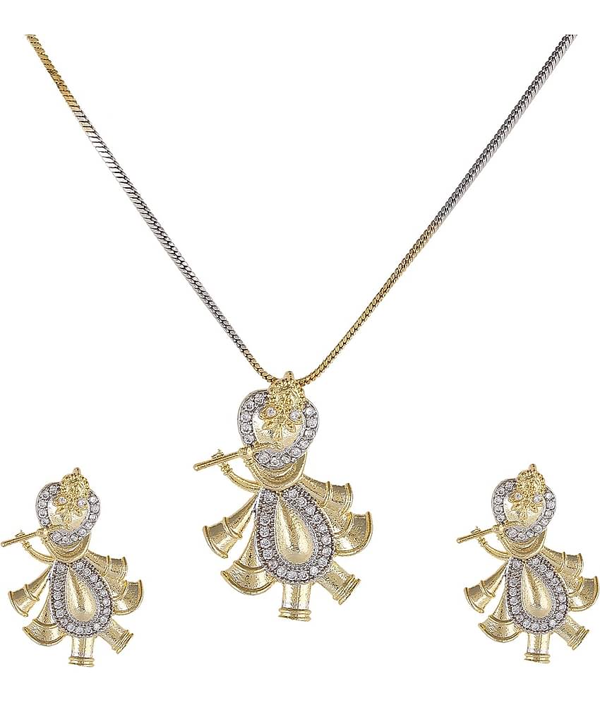 SUNHARI JEWELS SHRI KRISHNA PENDANT SET IN AMERICAN DIAMOND FOR GIRLS AND WOMEN