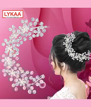 Lykaa Artificial Flower & Pearl Style Juda Bun Floral Bridal Brooch & Hair Pins For Women & Girls
