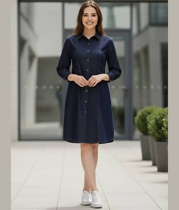 Addyvero Women Denim Solid A-line Dress ( Light Blue )