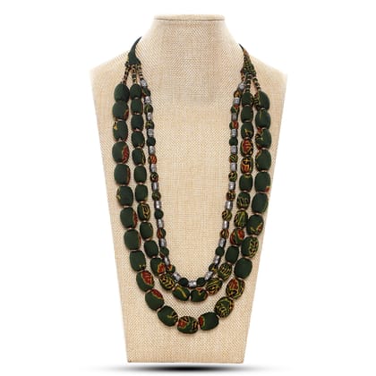 3 layer fabric beaded necklace in ajrakh silk