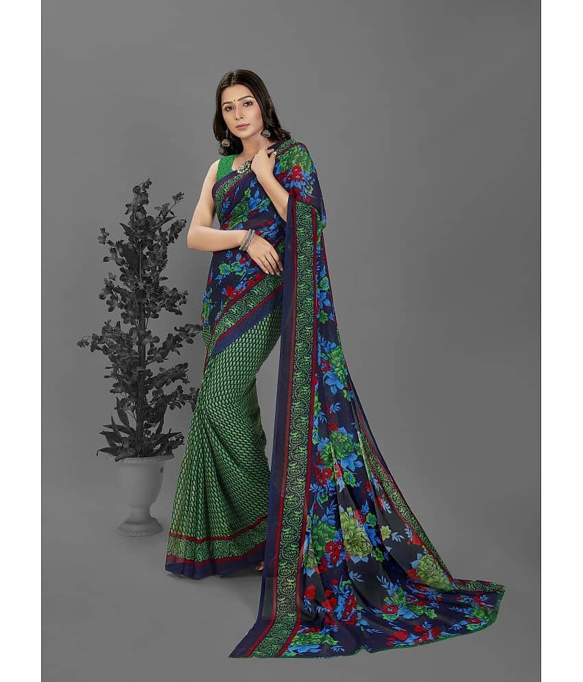 ANAND SAREES Georgette Printed Saree With Unstitched Blouse Piece ( Green )