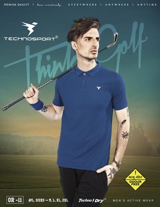 TechnoSport Polo Neck Half Sleeve Dry Fit T Shirt for Men OR-11 (Ultramarine)-M