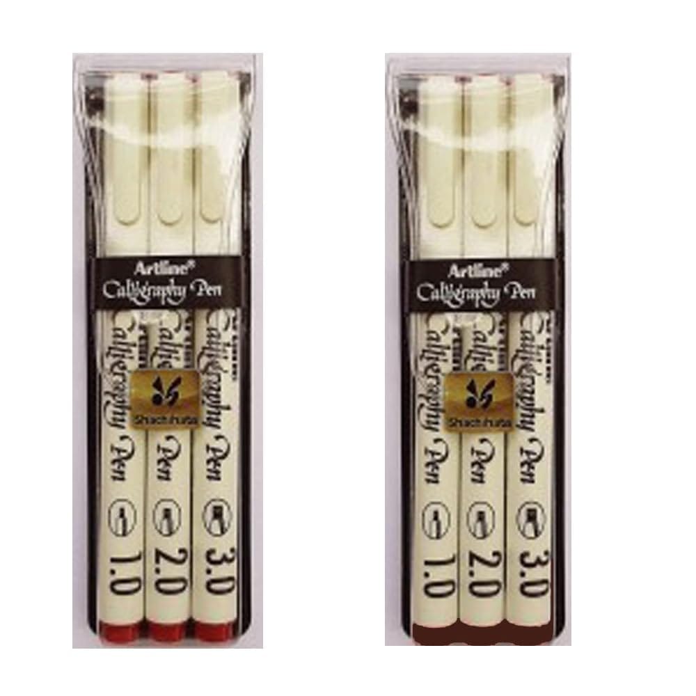 Artline Calligraphy Pen of Colours Red & Sepia Pack of 3 | For Cards, Sketching, Lettering & Music