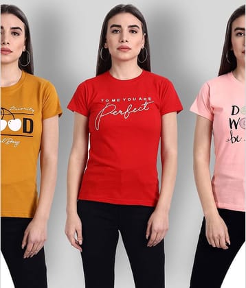 Fabflee Women Cotton Regular Fit Round Neck T-Shirt ( Multi Color )