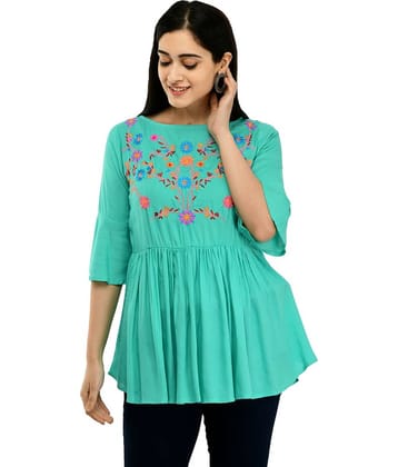 SAAKAA Women's Rayon Empire Top ( Turquoise )