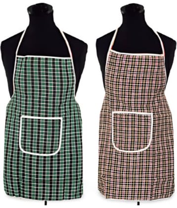 CreadCraft Cotton Checks Kitchen Apron with 1 Center Pocket ( Pack of 2 )