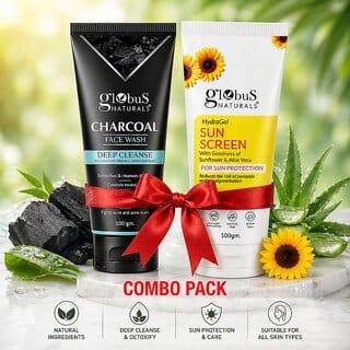 (Combo of 2) Globus Charcoal Face Wash (100g) + Sunflower & Aloe Vera Hydra Gel Sunscreen (100g)