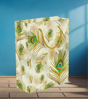 Premium 200 GSM Matt Lamination Mor Pankh Paper Gift Bags, Ideal for Birthday Return Gifts, Wedding Gifts, & Gifting on Special Occasions (Size: 12.5 x 10.25 x 4 inch) -  5 Premium 200 GSM Matt Lamination Mor Pankh Paper Gift Bags, Ideal for Birthday Return Gifts, Wedding Gifts, & Gifting on Special Occasions (Size: 12.5 x 10.25 x 4 inch) -  5