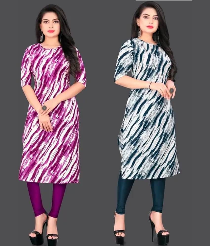 VACHHARAJ GROUP Crepe Self Design A-line Women's Kurti - Multicoloured ( Pack of 2 )