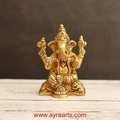 Shri Ganapati Brass Idol Ganesh Binayak Statue for Good Luck Success and Prosperity - 3.5 Inch Height