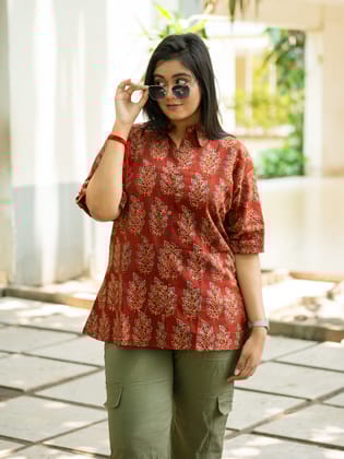 Brown printed shirt-M