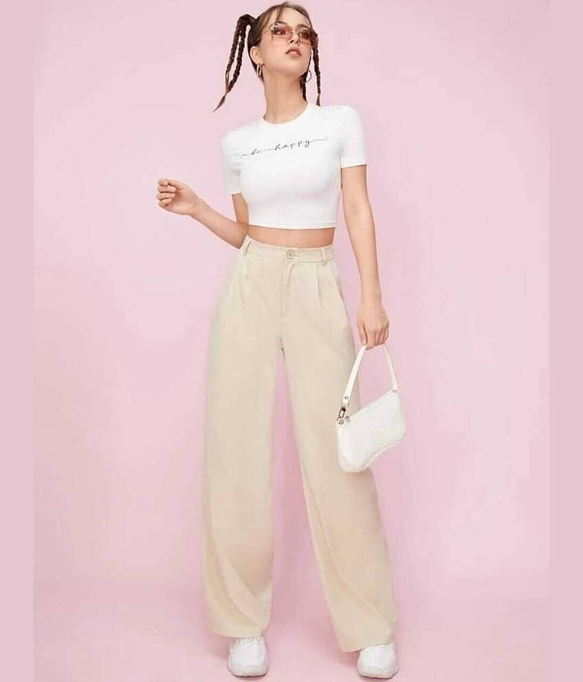 Broadstar Pack of 1 Polyester Baggy Women's Casual Pants ( Beige )