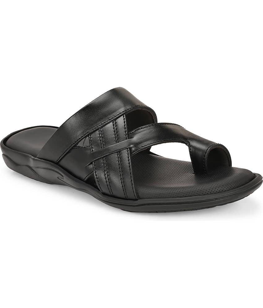 Leeport Black Men's Leather Slipper