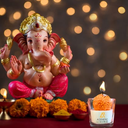 Aesthetic Living Festive Motichoor Laddoo Soywax Candle (Jasmine) - 75 gm