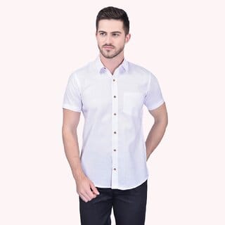 PrintCultr Men Regular Fit Solid Casual Shirt (White)