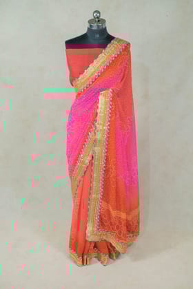 Pure Georgette Leheriya Saree with Gota Border and Dhupian Blouse