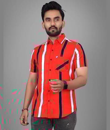 SUR-T Cotton Blend Regular Fit Striped Half Sleeves Men's Casual Shirt - Orange ( Pack of 1 )