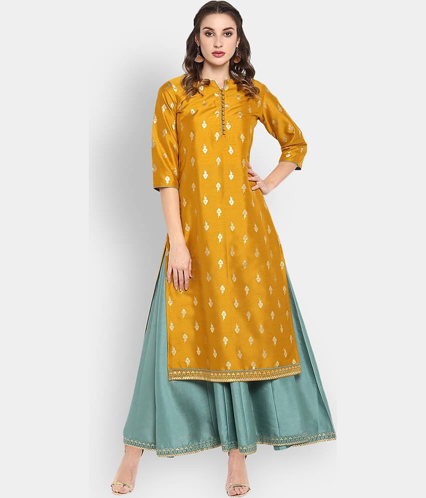 Janasya Silk Blend Printed Midi Women's Fit & Flare Dress - Green ( Pack of 1 )