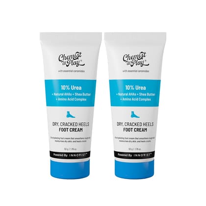 Chemist At Play Foot Cream for Cracked Heels | Up to 24 hours of Moisturization | 10% Urea & Natural AHAs | Nourishment & Hydration | For Dry & Cracked Feet | Lightweight | 50g(Pack of 2) Chemist At Play Foot Cream for Cracked Heels | Up to 24 hours of M