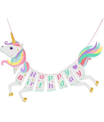 Zyozi™ Unicorn Happy Birthday Bunting Banner Unicorn Themed Party Supplies Decorations for Girls Party Favors ( Set of 1)