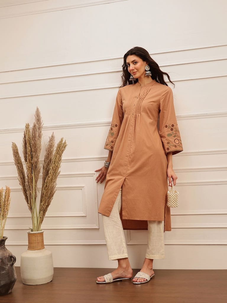 Caramel Brown Embroidered Kurta