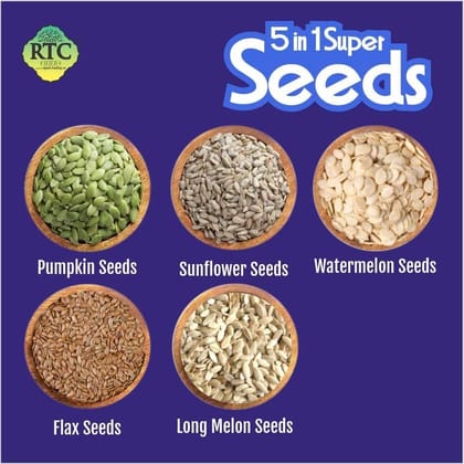 RTC FOODS 5-in-1 Seed Mix 250g | Roasted Super Blend | Watermelon, Pumpkin, Sunflower, Flax, and Long Melon | All-Natural | Nutritious Snack | Edible Mixed