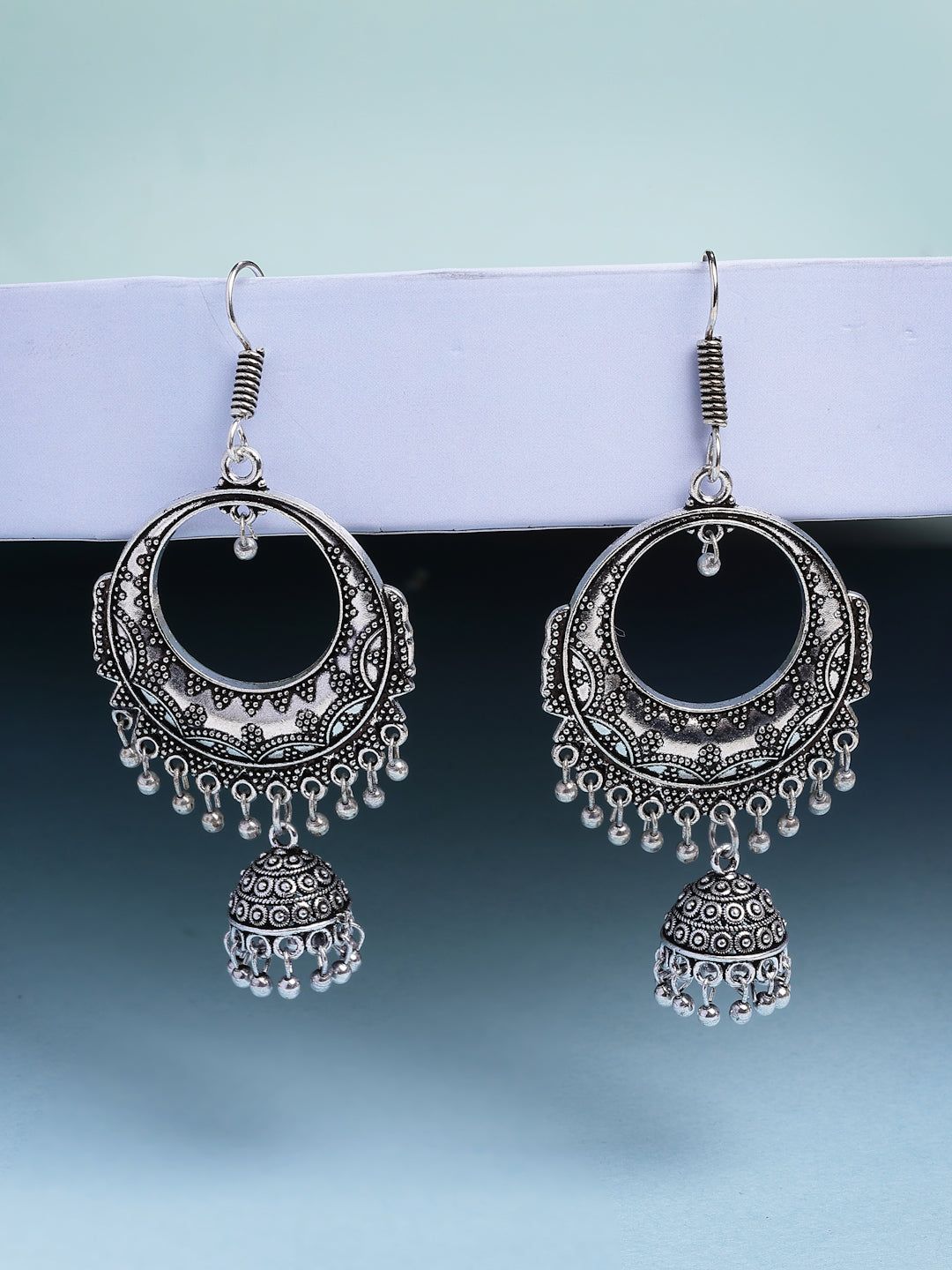 NVR Women's Unique Silver Plated German Silver Jhumka Earrings-One Size / Silver / German Silver
