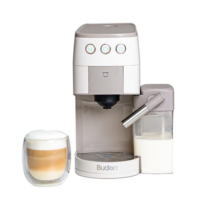 Budan One Touch Coffee Machine | 2 in 1 Coffee Machine - Capsule(POD) + Fresh Ground Coffee | Perfect 15 Bar Pressure Espresso Machine for Espresso & Cappuccino etc with Integrated Milk Container Budan One Touch Coffee Machine | 2 in 1 Coffee Machine - C