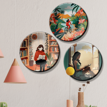 Set of 3 Women Theme Wall Plates Décor-8 Inches