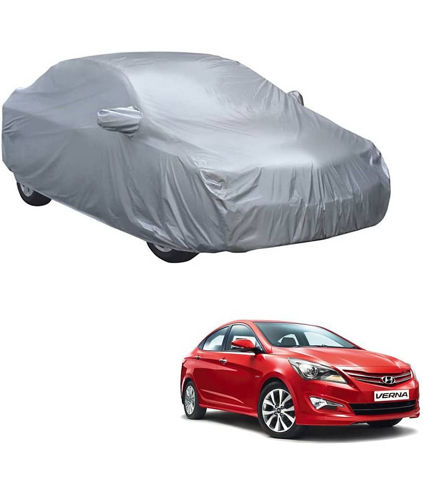 Autoretail Silver Color Car Cover With Mirror Pocket Polyster For Hyundai Fluidic Verna 4S