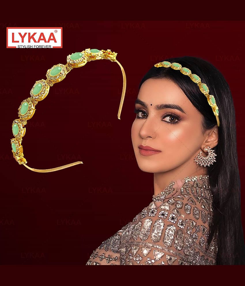 Lykaa Kundan Jewellery Golden Pink Plated Hair Band Mathapatti Hair Band For Women and Girls (Pink)