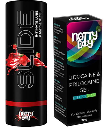NottyBoy Delay Gel For Men 20g and Slide Strawberry Flavoured Lubricant 100ML - (Pack of 2)