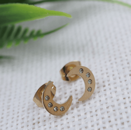 Stainless Steel Gold Plated Half Moon Shaped Stud Earring- STNER 3900