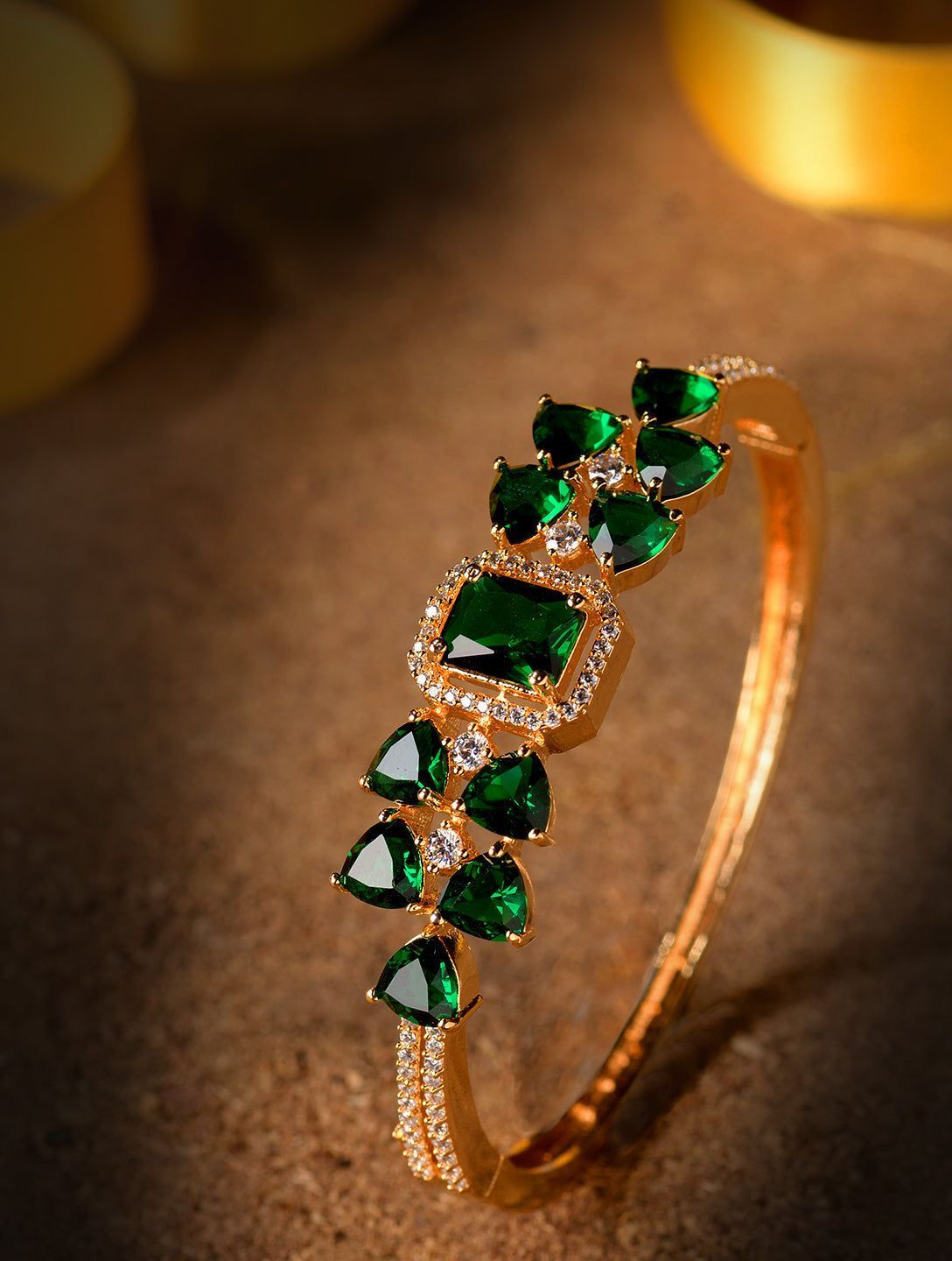 Gold plated Green AD studded handcrafted stylish Bracelet for Women & Girls