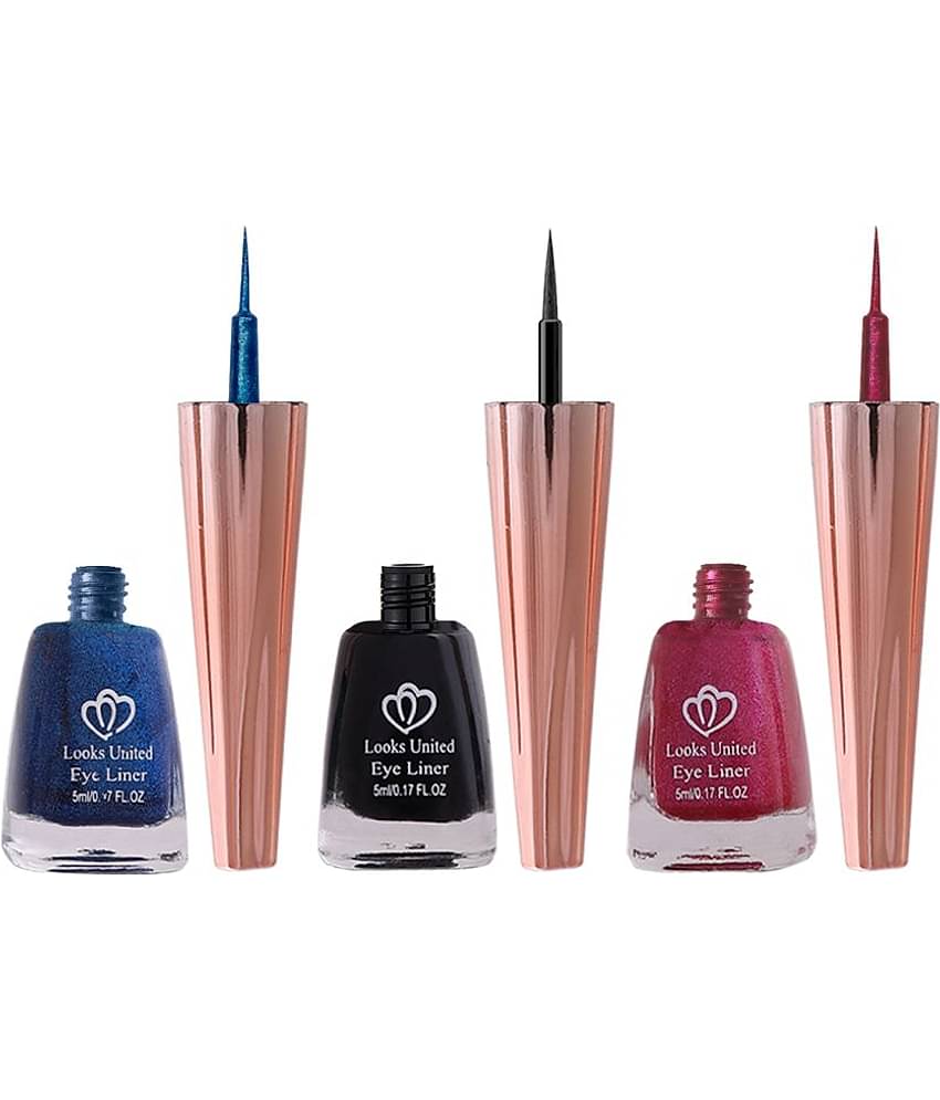 Looks United Metallic Long Lasting Intense Single Stroke Fashion Eyeliner (Metallic Admiral Blue, Coal Black, Looks United Metallic Blush Pink)Pack Of 3