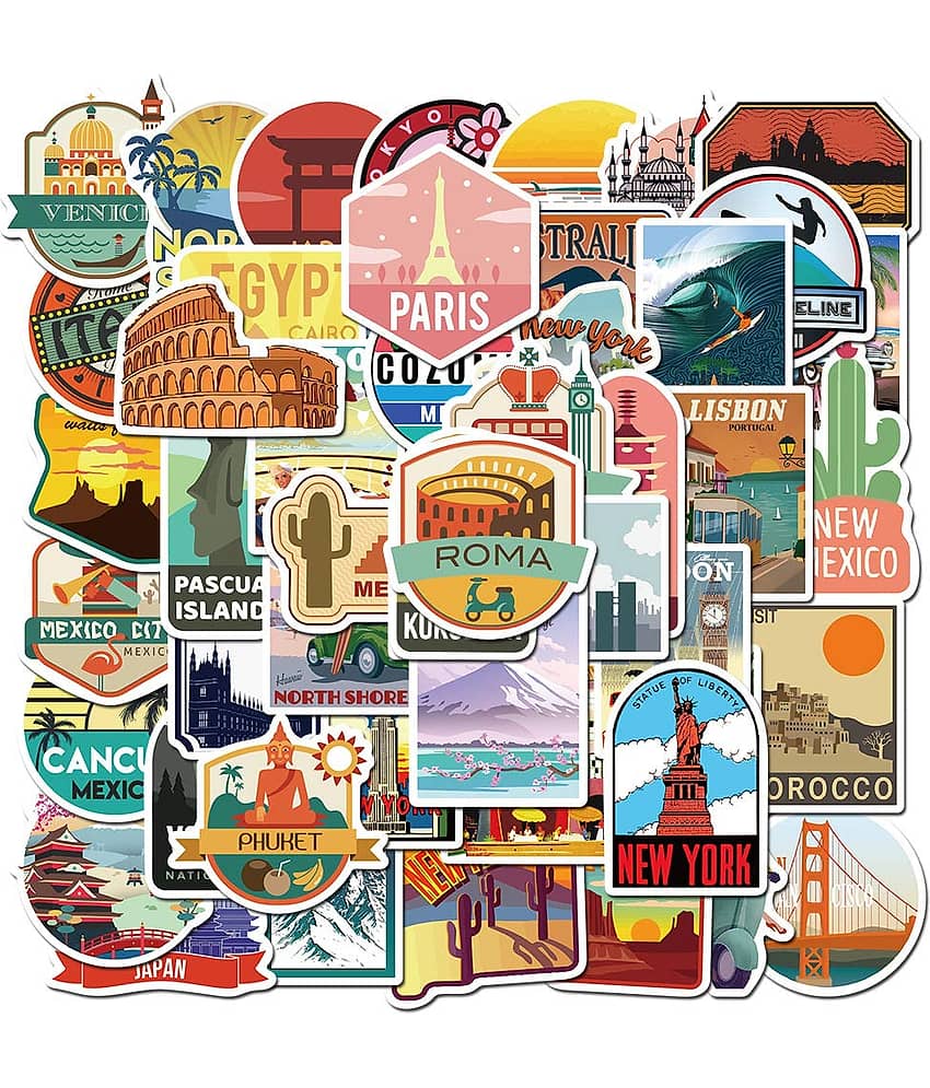 iDream Travel World Destination Famous City Waterproof Vinyl Sticker for Laptop, Desk, Skateboard, Luggage, Guitar, Furniture, Toy, Scrapbook (Set of 50)