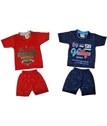 Paryag Pack of 2 Boys Cotton Blend T-Shirt & Shorts Set ( Multicolor )