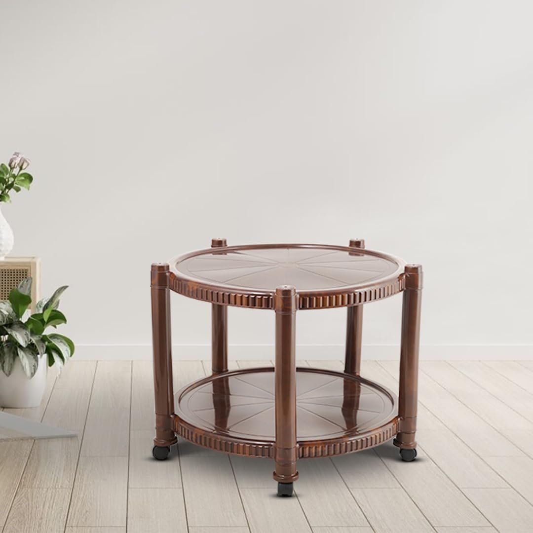 MAHARAJA Plastic Coffee Table with Wheels  Multipurpose Trolley Table for Home, Living Room, Balcony & Office Use