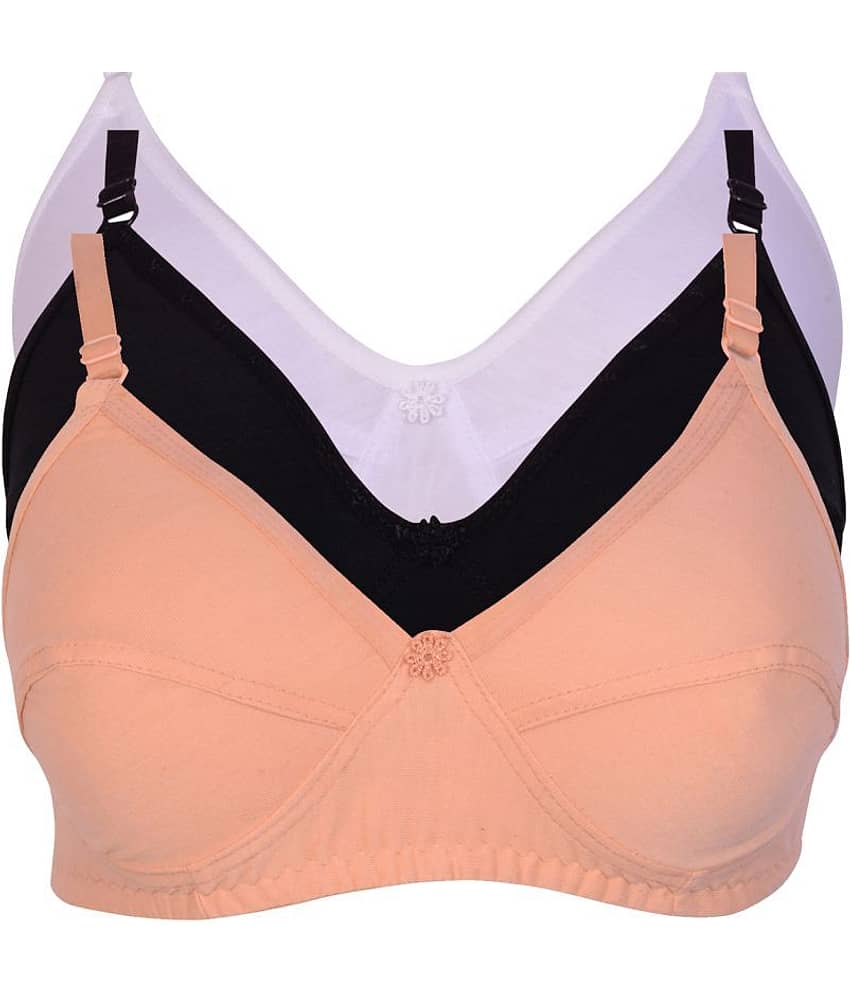 Kiran Enterprises Pack of 3 Cotton Non Padded Women's Minimizer Bra ( Black )