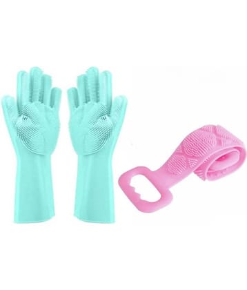 Combo Silicone Cleaning Gloves 1Pair+ Bath Belt Brush 1pc